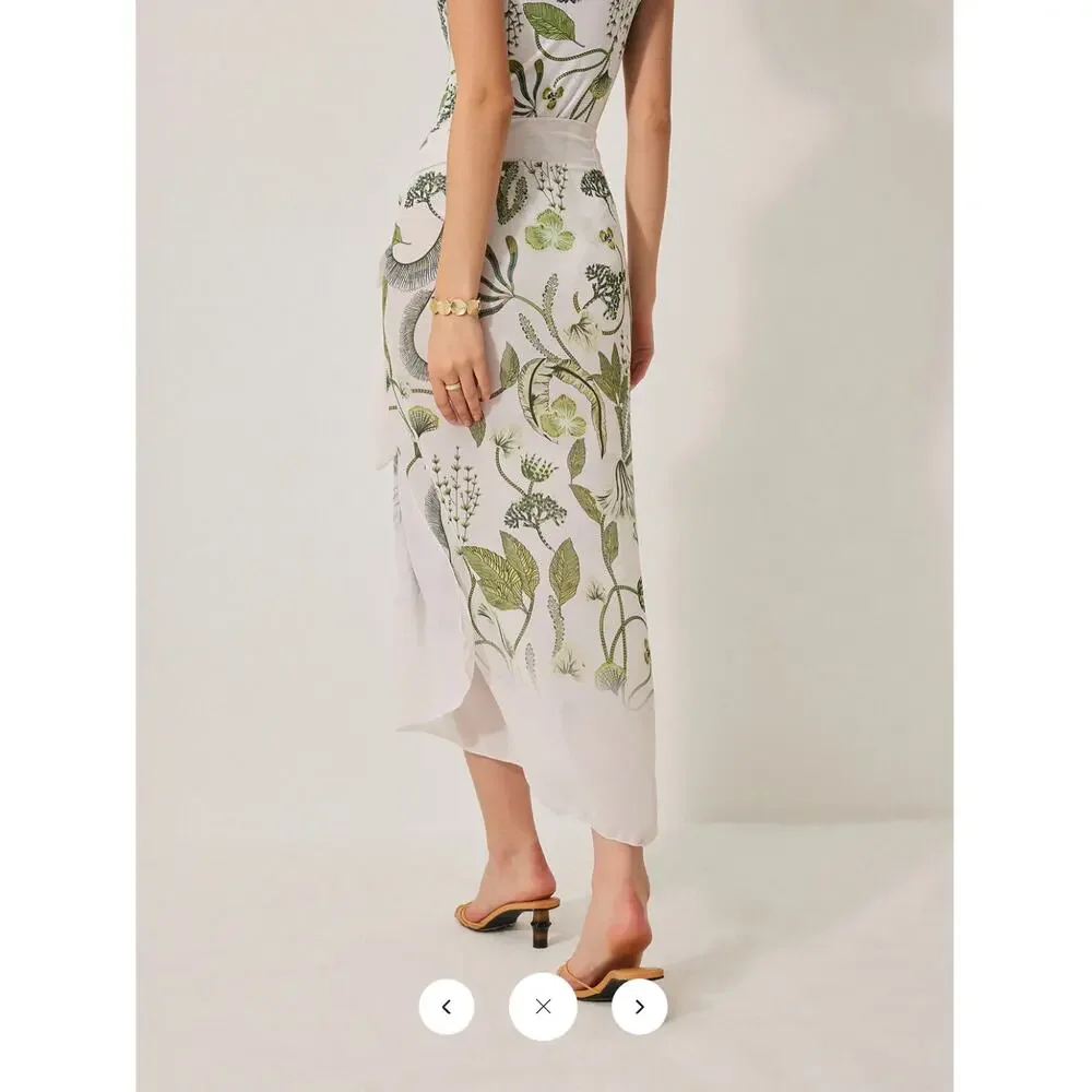 Commense Floral Print Ruffle Strap One-Piece Swimsuit and Skirt cover Up Sz L